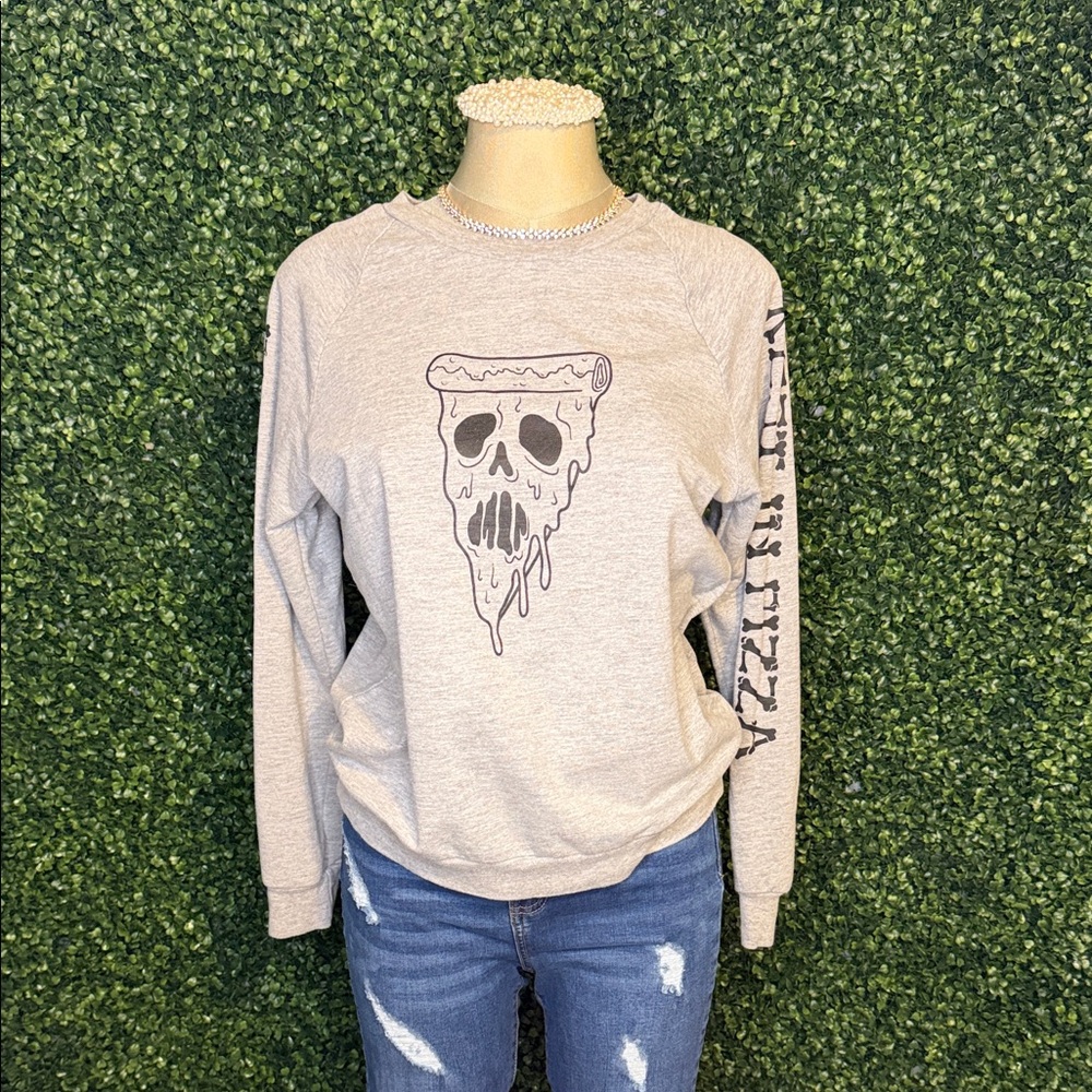 Freeze Heather Gray Skull Pizza Sweater